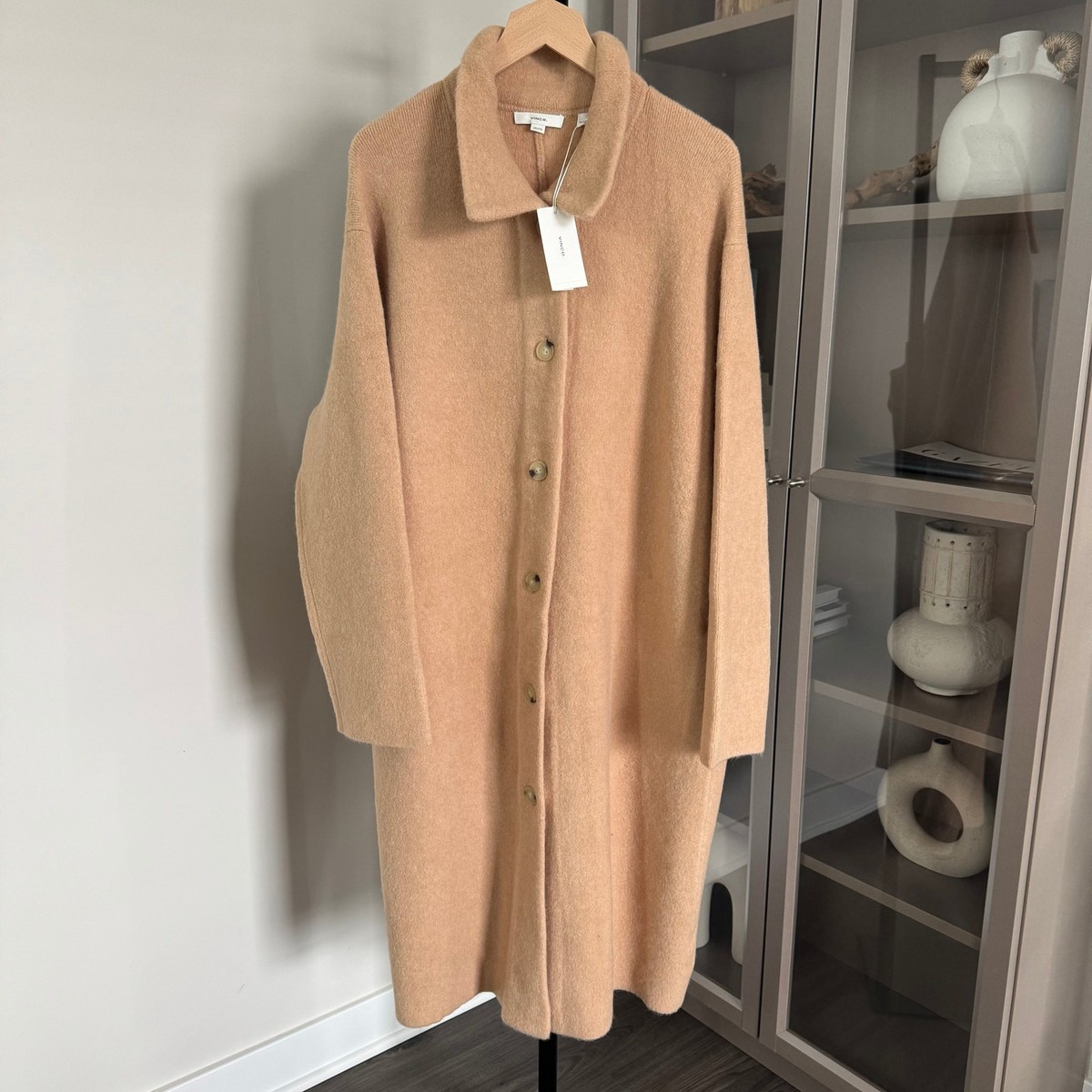 Vince Collar Cardigan Coat NEW Light Tan Long Wool Alpaca Midi