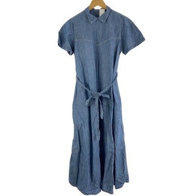 45rpm Indigo Cotton Linen Denim Shirt Dress Short Sleeve FREE Authentik