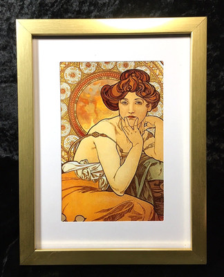 Alphonse Mucha Art Nouveau Art Print Beautiful Woman in Orange Framed