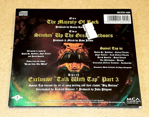SPINAL TAP RARE 1992 THE MAJESTY OF ROCK CD SINGLE MINT-/MINT- UK PLAYED ONCE! - Picture 2 of 3