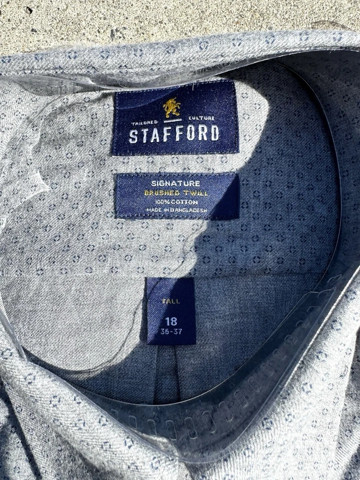 Camisa de vestir Stafford Signature sarga cepillada para hombre 18 (36-37) gris alta nueva con etiquetas Foto 4 de 4
