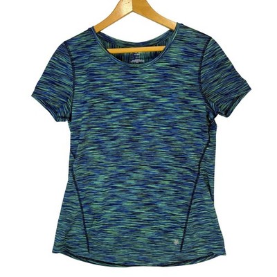 Tek Gear DryTek Womens Blue Green Space Dye Short Sleeve Athletic Shirt Size L