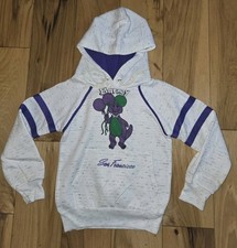 Vtg. Barney Sweatshirt Hoodie Kids Size Small Purple Dinosaur Balloons USA Made