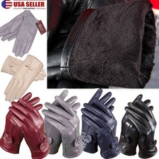 Womens Genuine Leather Fleece Lined Thermal Winter Gloves Lambskin Warm Soft Fur