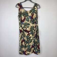 Vintage Hilo Hattie Hawaiian Sarong Wrap Dress Large Palm Leaf Sleeveless Tropic