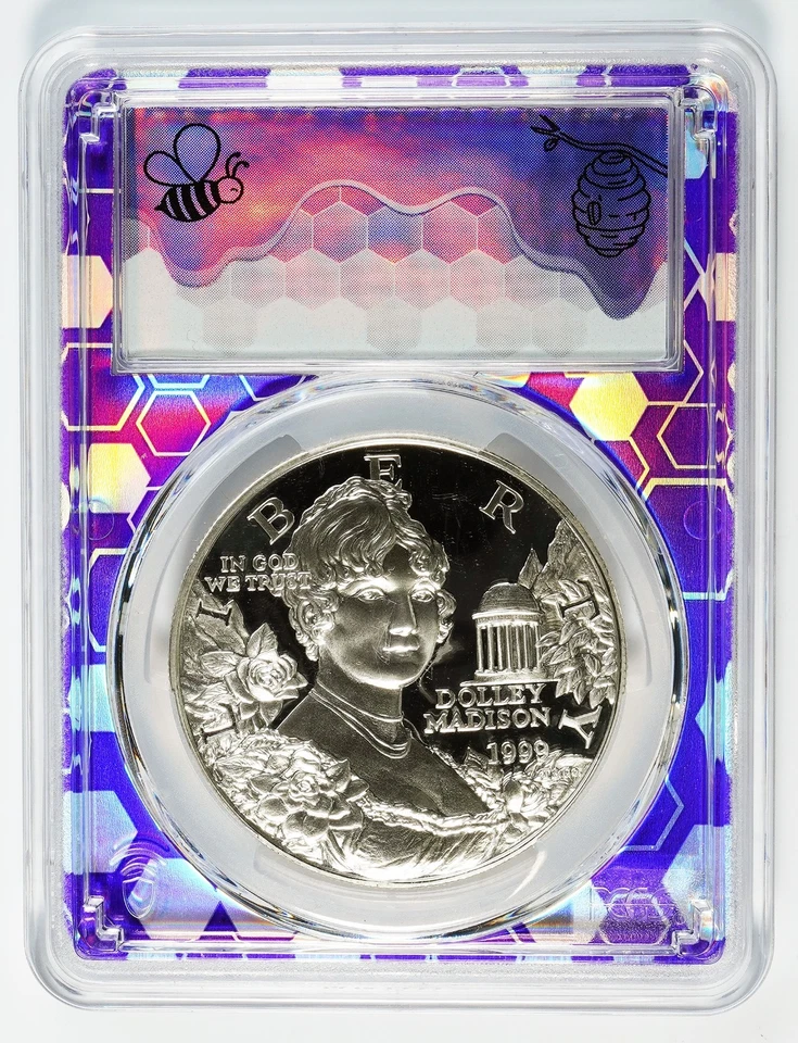 1999 Dolley Madison Silver Proof U.S. Mint $1 Coin PCGS PR69DCAM - Purple Core - Image 2 of 2