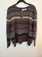 Field Gear FG Woman Sweater Wool Pullover 1X  Quarter Zip Fair Isle Cottage