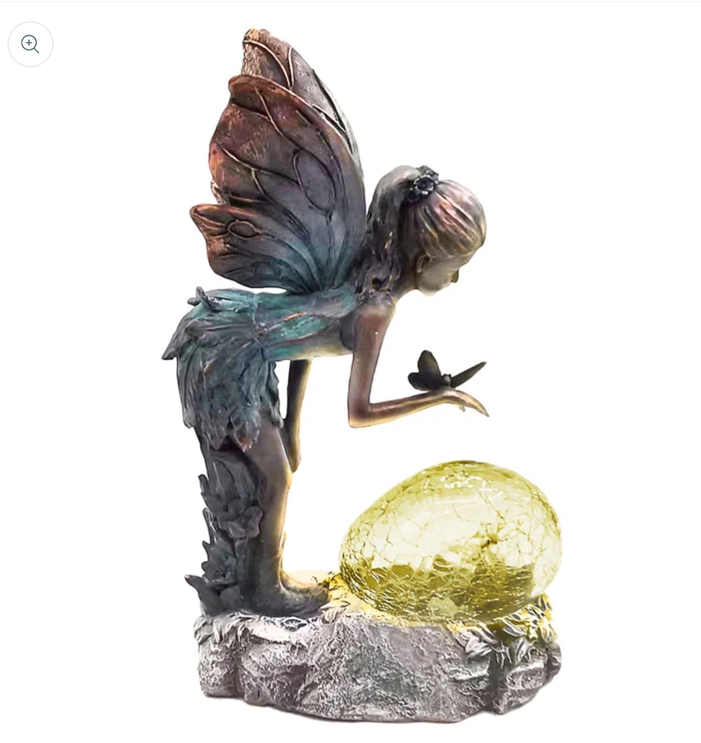 FAIRY WITH BUTTERFLY SOLAR Bubble LIGHT Resin Garden Outdoor Ornament H33cms