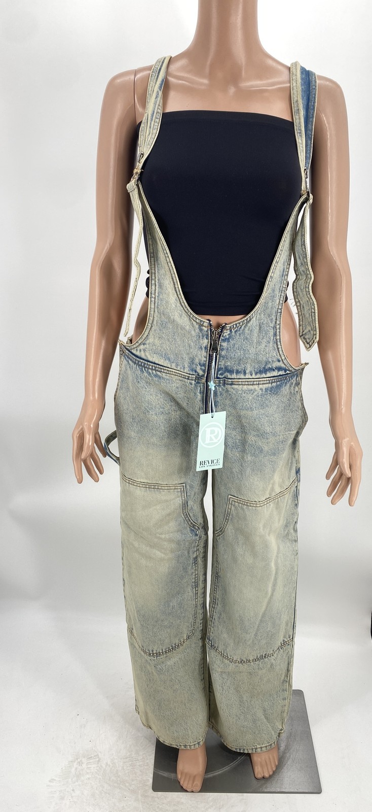 Revice Womens The Plunge Denim Overalls Size 23(XXS) Seattle Blue