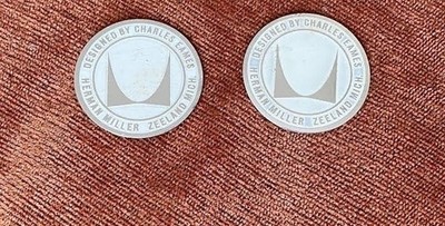 2 ''DESIGNED BY CHARLES EAMES'' VINTAGE HERMAN MILLER MEDALLION for Chairs, Tables