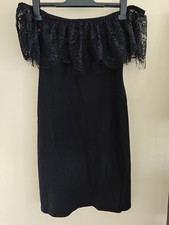 Miss Selfridge Off The Shoulder Black Fringed Dress UK 10