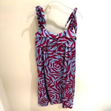 Marc Jacobs 100% Silk Abstract Zebra Print Tie Strap Dress Blue Red Size 8