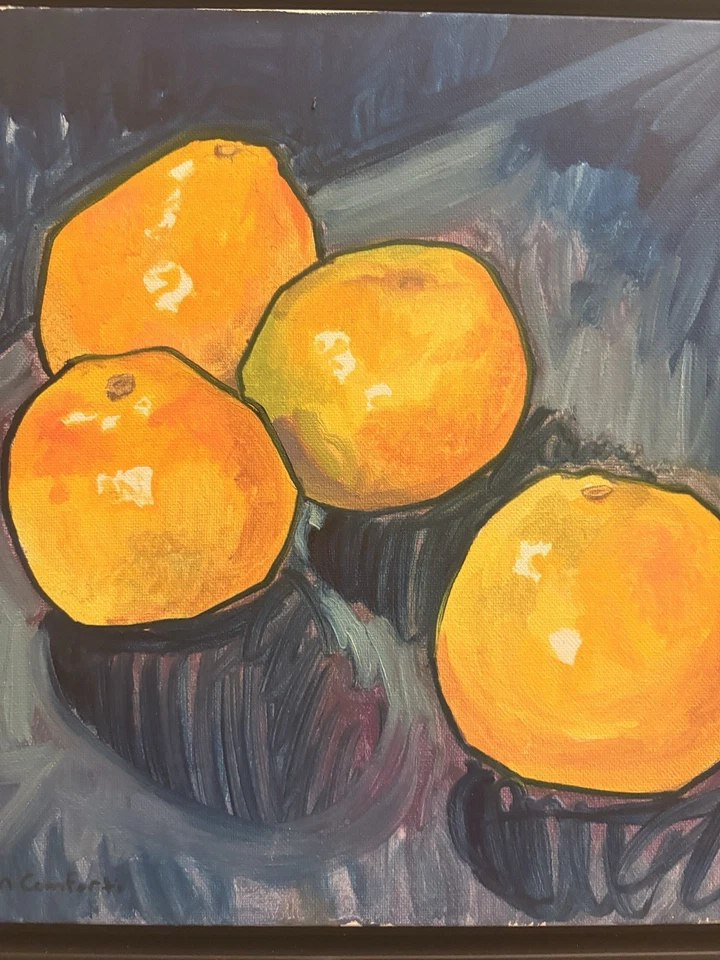 Pintura al óleo sobre lienzo original de cubismo enmarcado de 12”x12” Foto 3 de 3