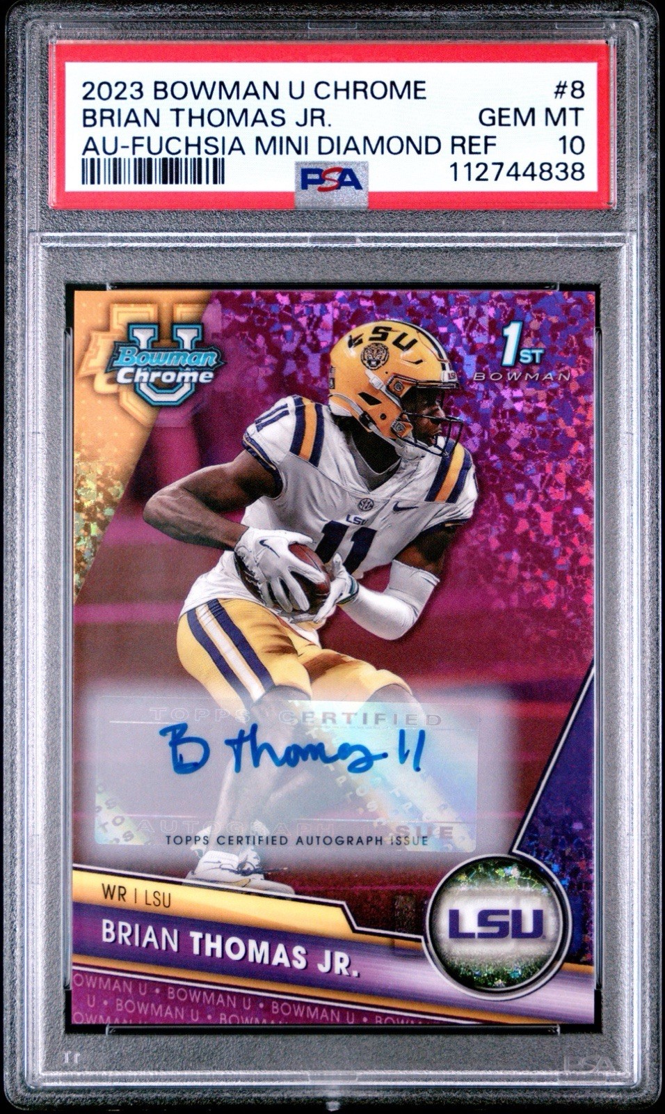 2023 Bowman Chrome U Brian Thomas Jr Fuchsia Mini Diamond Auto /150 RC PSA 10 SP