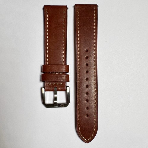 20mm Dark BROWN Italian leather Strap Modern Thin watch Open TAN Stitch - Picture 1 of 5