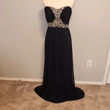 Jodi Kristopher Navy and Gold Strapless Prom Gown - Reminiscent Of The Night Sky