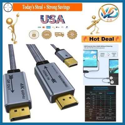 HDMI to DisplayPort Adapter 4K@60Hz HDR USB Powered for Monitors, PS5, Xbox, PC
