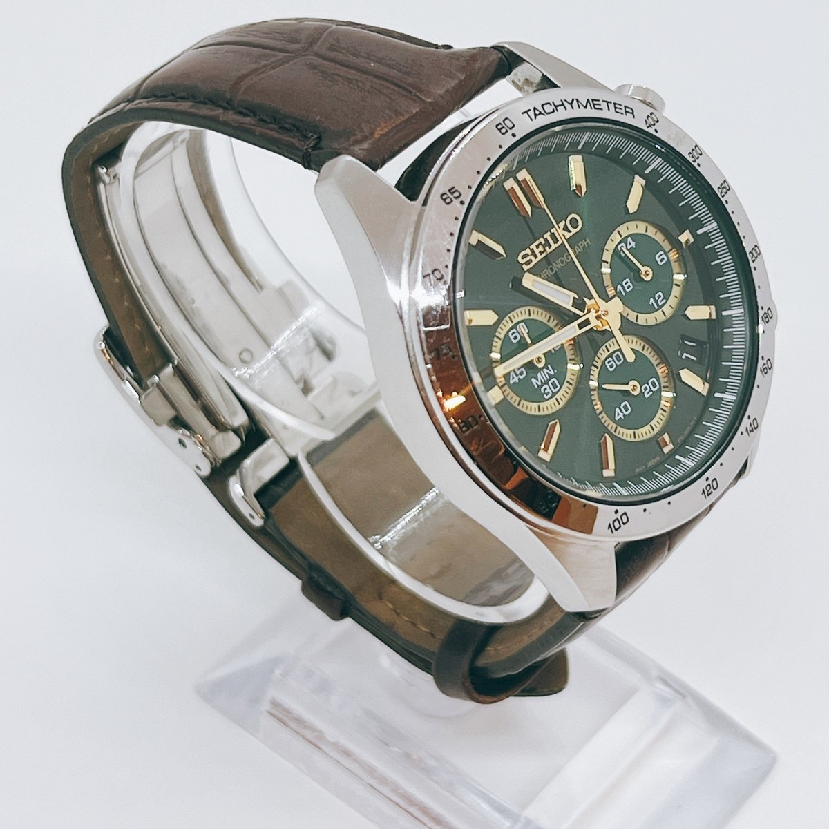 Seiko 8T63-00D0 Chronograph Quartz Men's Watch Green Dial Analog