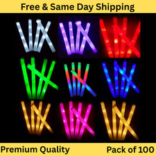 100x LED Foam Glow Sticks Light Up Party Wands Color Changing Safe Foam Concerts
