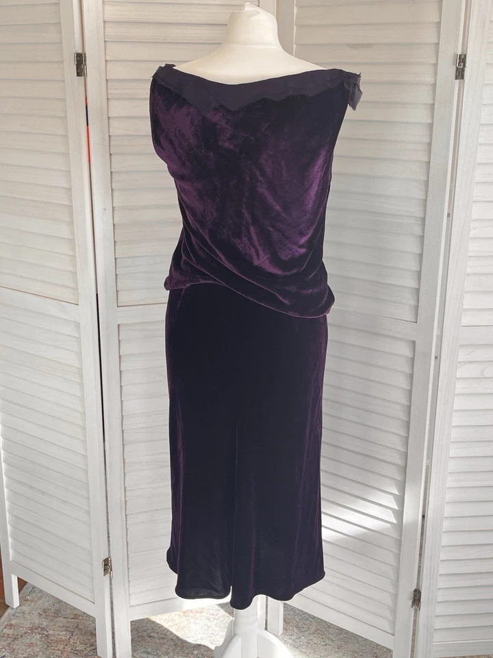 Philosophy di Alberta Ferretti Púrpura Seda Terciopelo Midi Dos Piezas Talla 12 Noche Foto 2 de 4