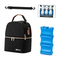 Breastmilk Cooler Bag with Ice Pack Fits 6 Baby Bottles up to 9 Ounce, Black