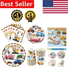 Vibrant Construction-Themed Party Supplies for Kids - 64 Pieces for 16 Guests