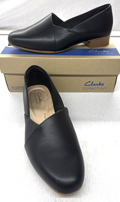Women New Clarks Black Leather Juliet Palm Comfort Flats Shoes Size 8.5 W