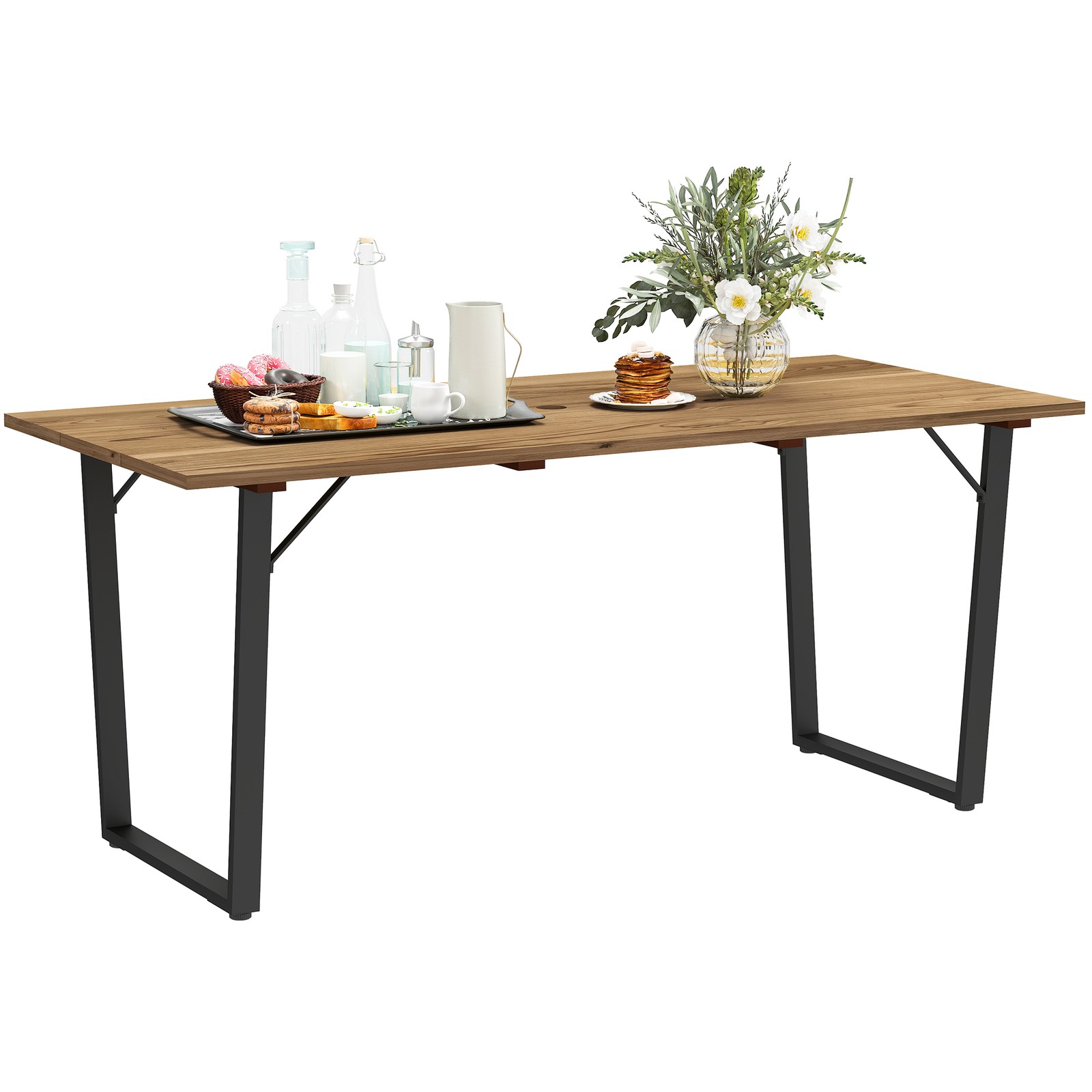 Gartentisch Holz 175x80 cm Wetterfest Balkontisch mit Schirmloch Buffettisch