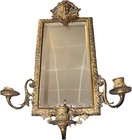 Antique Pair Of 1880s Ornate  Brass Sconces Beveled Mirrors 3 Candleholders Each — photo 6