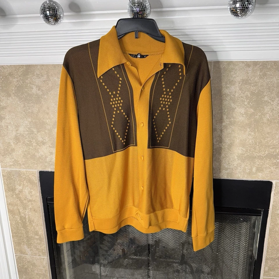 De Colección Enrico Felini Años 60 Para Hombres Camisa Tejido Suéter Abotonado Retro Cuello Punta Med Foto 4 de 4