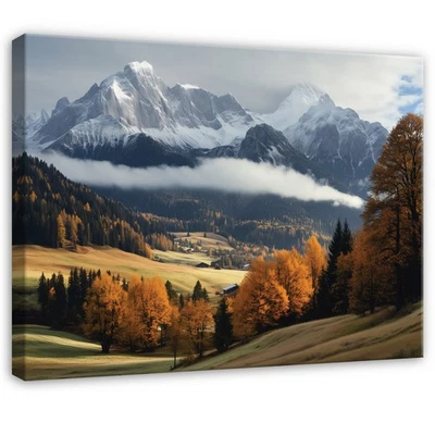 Leinwand Berge Landschaft Feld Wald Wandbilder Groß Leinwandbild Wanddeko 110 - Bild 1 von 4