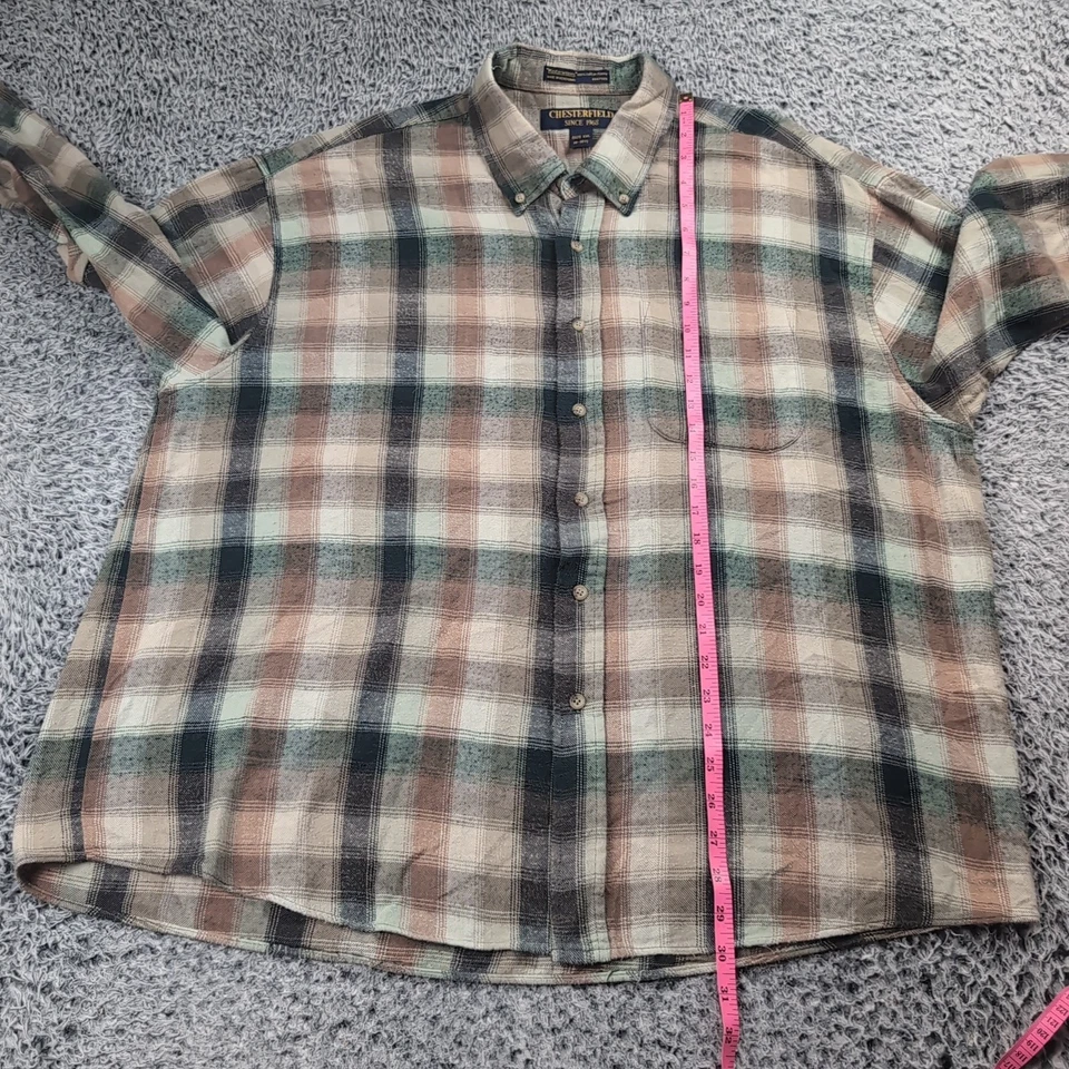 Chesterfield Shirt Men 2XL XXL Green Brown Tartan Flannel Casual Button Down - Image 4 of 4