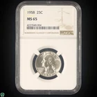 1958 Washington Silver Quarter NGC MS 65 light Toning