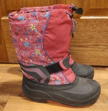 Kamik Snow Boots Girls Youth Sz 6 Pink Winter Waterproof Flowers Made In Canada