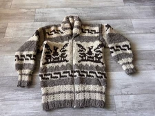 Vintage Handknit Cowichan Sweater L Zip Cardigan Big Lebowski Native American