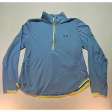 Under Armour HeatGear Womens XL Blue Neon Yellow Quarter Zip Pullover Fitted Top