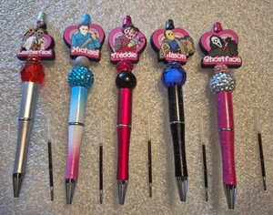 Beaded Pen Lot With Horror Stars Focal Beads Includes Pen Refills