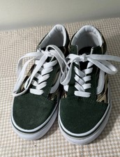 Vans Old Skool Youth Size 1.5 Camo Green Suede Skate Shoes Kids Unisex