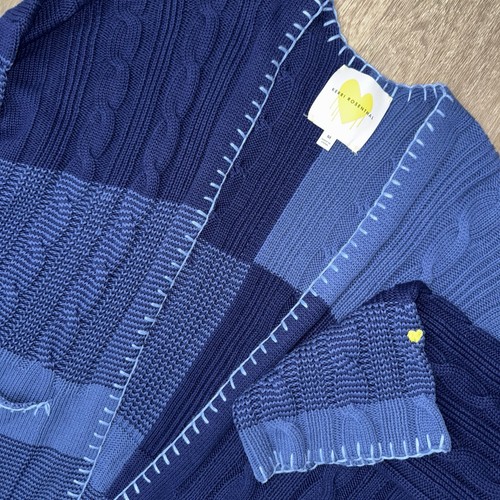 Kerri Rosenthal Blankie Cardigan Cotton Cashmere Blend Blue Women’s M Cable Knit