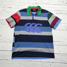 Canterbury Shirt Mens Medium Multicolor Striped Rugby Polo Big Logo Casual Retro