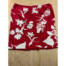 Talbots Woman Red White Floral Matelasse Pencil Skirt 18W Cotton Lined CN366