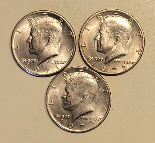 Lot of 3 KENNEDY Half Dollar Coins DENVER MINT  1971D 1972D 1973D AU+/UNC