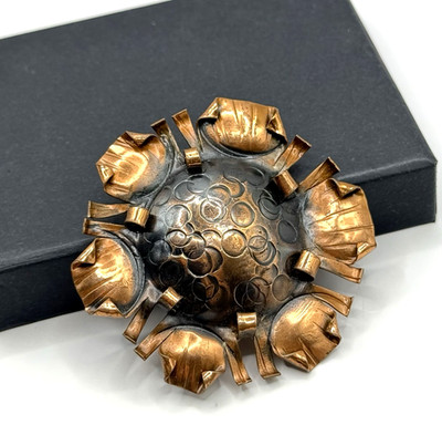Vintage Handarbeit Kupfer Brosche groß signiert Designer Unikat