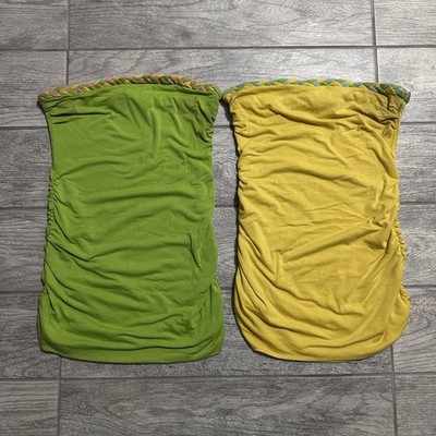 Vintage Y2K Lot Of 2 Strapless Tube Top Womens Small Yellow Green Braided Trim