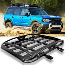50"x38" Roof Rack Luggage Cargo Basket LED Light+Cross Bar For Ford Bronco Sport