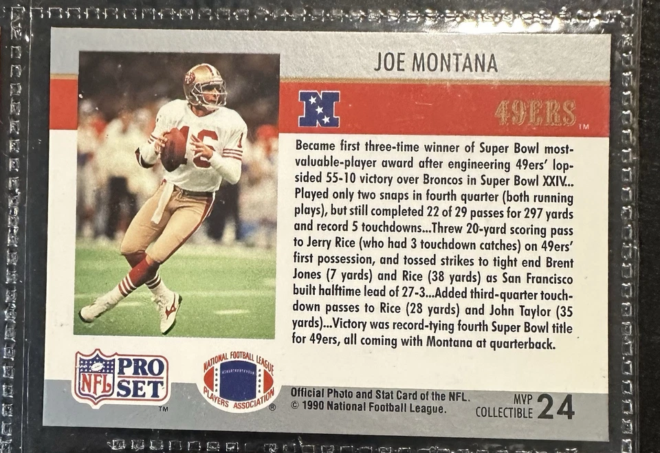 1990 Pro Set Super Bowl MVP's #24 Joe Montana 49ers Card - MINT RARE Condition - Image 2 of 2