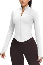 AVGO WOMENS CROPPED RUNNING WORKOUT JACKET ZIP SLIM FIT WHITE X LARGE