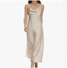 New Loft 12 Cowl Neck Satin Slip Dress Midi Slit Minimalist Capsule Event 