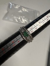 9ct Yellow Gold Oval Green Emerald & Diamond Halo Cluster Ring Size R