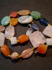 Old Vintage Handmade Genuine Stone Beads Unique Necklace 20" Lobster Claps
